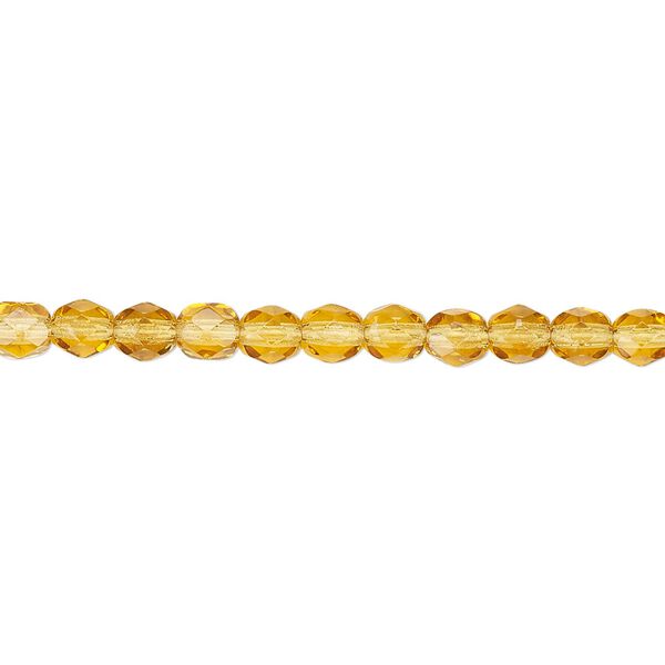 Bead, Czech fire-polished glass, transparent honey, 4mm faceted round. Sold per 15-1/2" to 16" strand, approximately 100 beads. image number 0
