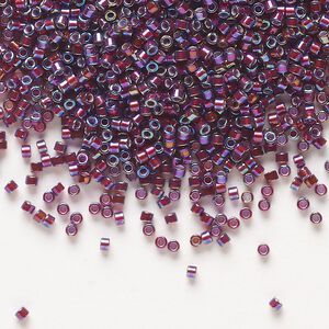 Seed bead, Delica®, glass, pkg/50g, #11 round, opaque rainbow silver-lined dark cranberry red (DB-1694).