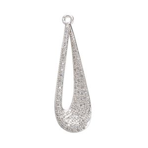 Focal, cubic zirconia and silver-plated brass, clear, 32.5x11mm single-sided open teardrop. Sold individually.