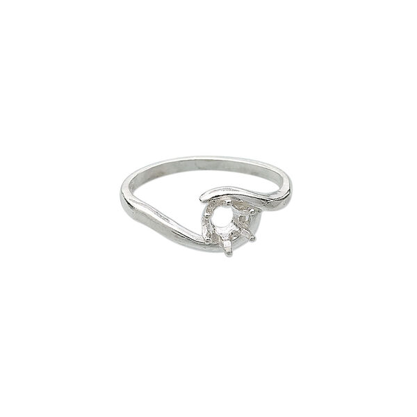 Ring, Sure-Set™, sterling silver, swirl band with 5mm 6-prong round setting, size 8. Sold individually. image number 0