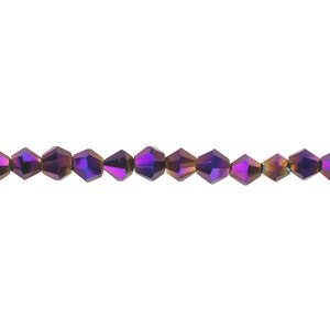 Bead, glass, metallic purple, 4mm bicone. Sold per 15-1/2" to 16" strand.