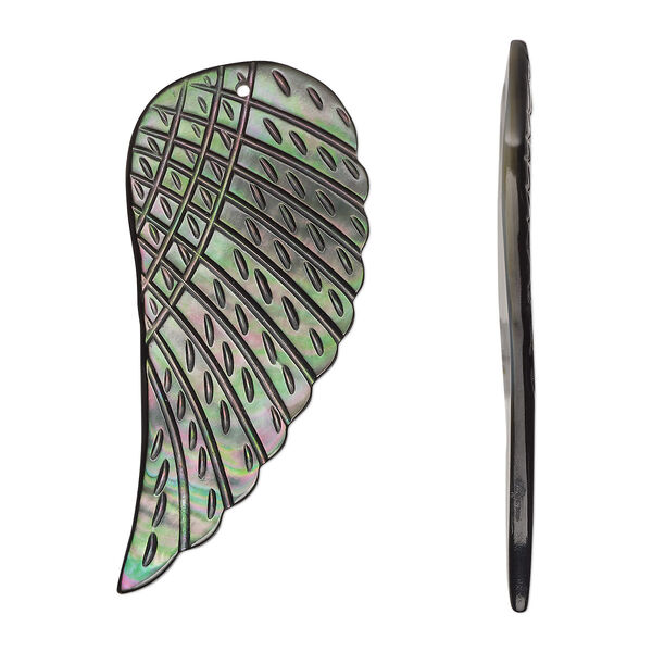Focal, black lip shell (natural), 50x24mm-52x26mm single-sided hand-cut carved wing, Mohs hardness 3-1/2. Sold individually. image number 0
