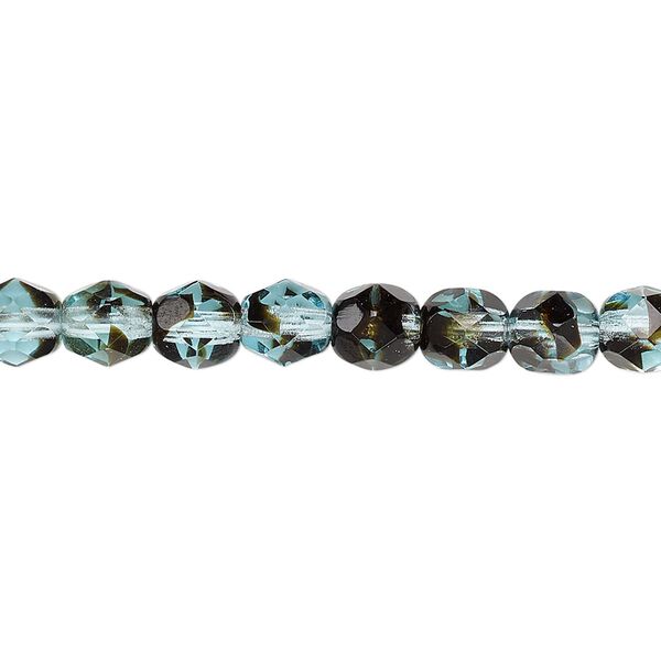 Bead, Czech fire-polished glass, black and turquoise blue, 6mm faceted round. Sold per 15-1/2" to 16" strand, approximately 65 beads. image number 0