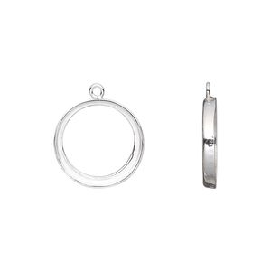 Drop, fine silver, 14.5mm round with 14mm round bezel setting. Sold per pkg of 2.