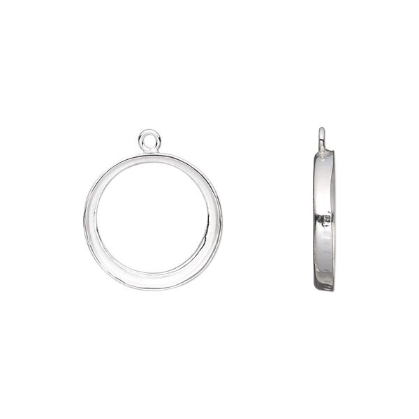 Drop, fine silver, 14.5mm round with 14mm round bezel setting. Sold per pkg of 2. image number 0