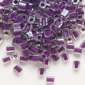 Seed bead, Miyuki, glass, pkg/25g, 3.5-3.7mm square, transparent purple inside dyed color clear (SB-243).