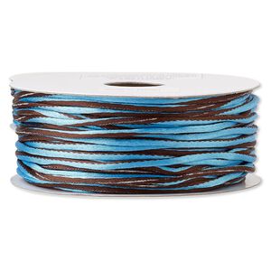 Cord, Satinique™, nylon, brown and blue, 2mm regular with vertical stripe. Sold per 100-foot spool.