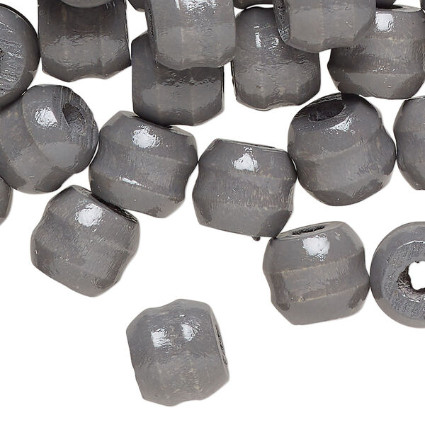 Bead, wood (dyed/waxed), dark grey, 11x9mm ribbed barrel. Sold per pkg of 100. image number 0