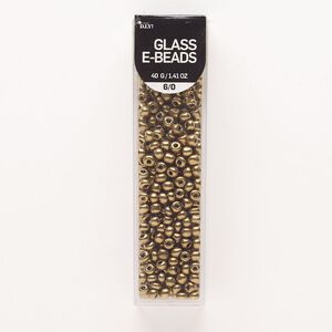 Seed bead, glass, pkg/40g, #6 round, opaque gold.