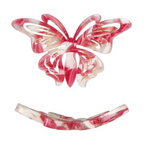 Focal, resin, pink / red / white, 35x22mm curved butterfly with cutouts. Sold per pkg of 4.