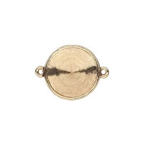 Link, Almost Instant Jewelry®, antique gold-plated pewter (tin-based alloy), 18mm round with 16mm rivoli setting. Sold individually.