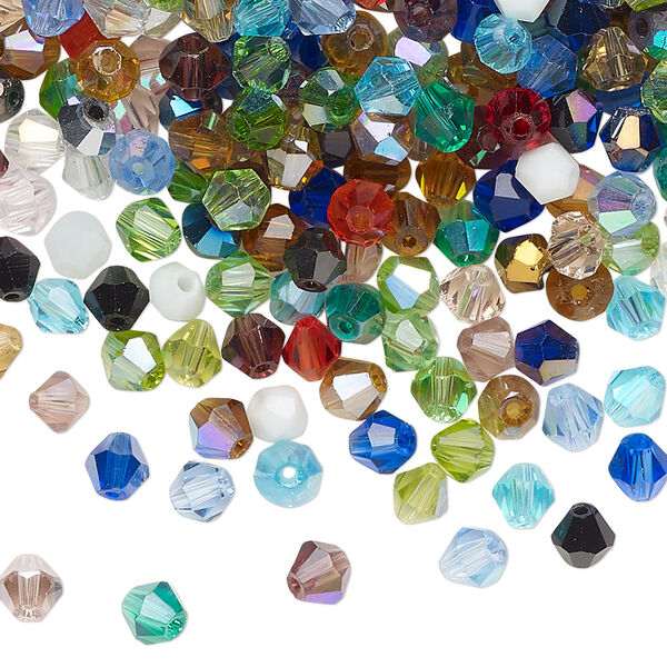Bead 1pkg1 glass, 4-6mm faceted bicone, 1 ounce mix opaque to transparent mixed colors image number 0