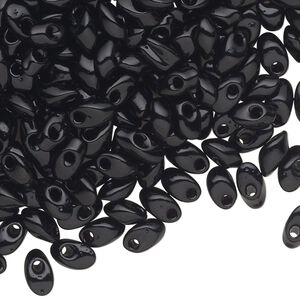 Seed bead, Miyuki, glass, pkg/250g, 7x4mm long magatama, opaque black (LMA-401).