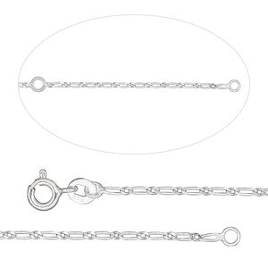 Chain 1pkg1 sterling silver figaro, 1.3mm / springring clasp, Gossamer™ 16 & 18 inch