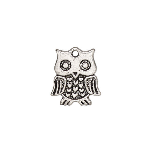 Charm, antique silver-plated "pewter" (zinc-based alloy), 18x16mm single-sided owl. Sold per pkg of 10. image number 0