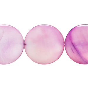 Mother-of-pearl shell 1pkg1, puffed flat round bead 15 inch violet 19-20mm