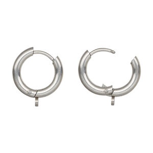 Earring hoop 1pkg2 stainless steel, 15mm round / hinged / endless / perpendicular closed loop, 18 gauge 1 pair