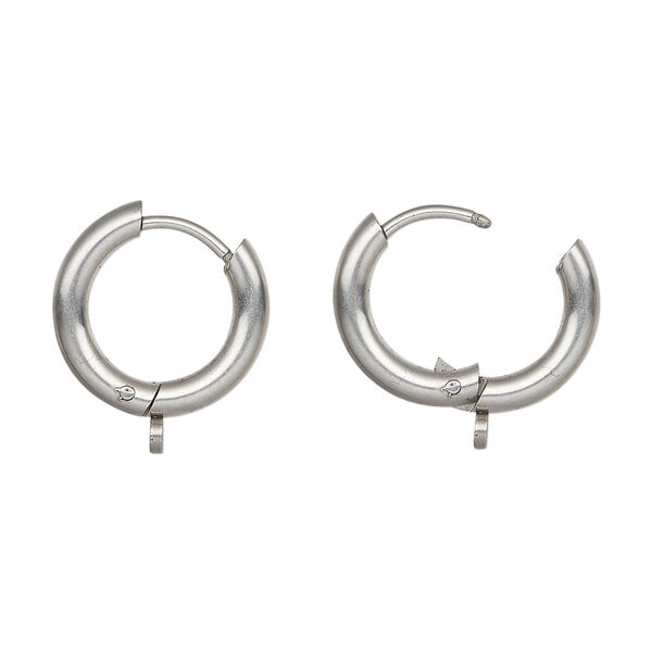 Earring hoop 1pkg2 stainless steel, 15mm round / hinged / endless / perpendicular closed loop, 18 gauge 1 pair image number 0