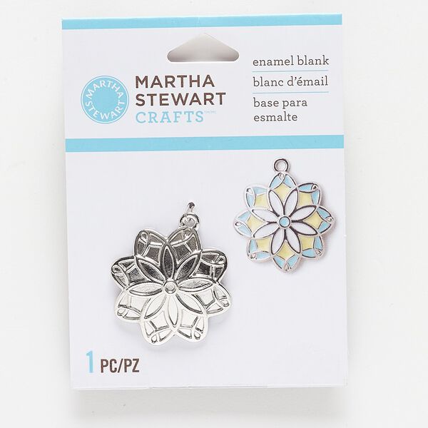 Charm, silver-finished "pewter" (zinc-based alloy), 29x28mm flower enamel blank. Sold individually. image number 0