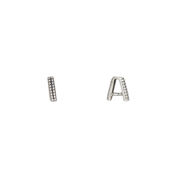 Bail, ice-pick, antiqued sterling silver, 6x1.5mm with beaded design, 3.5mm grip length. Sold per pkg of 4. image number 0