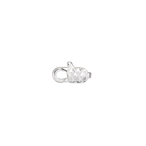 Clasp, lobster claw, silver-plated brass, 11x5mm with diamond pattern. Sold per pkg of 10. image number 0
