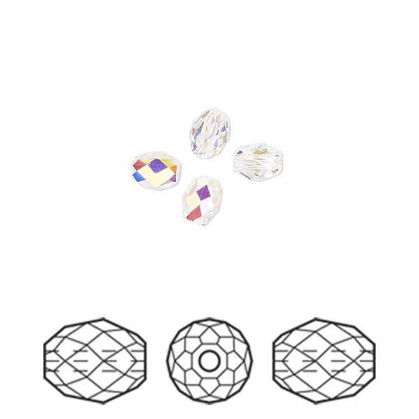 Bead 4pk crystal AB, Crystal Passions® 5x4mm olive briolette 5044 image number 0