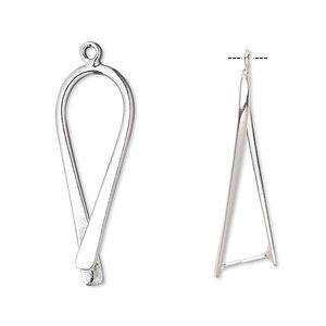 Bail, ice-pick, silver-plated brass, 29x11mm teardrop, 25mm grip length. Sold per pkg of 10.