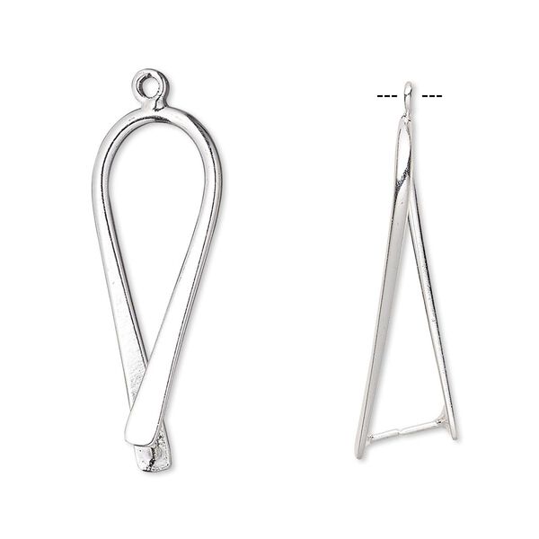 Bail, ice-pick, silver-plated brass, 29x11mm teardrop, 25mm grip length. Sold per pkg of 10. image number 0