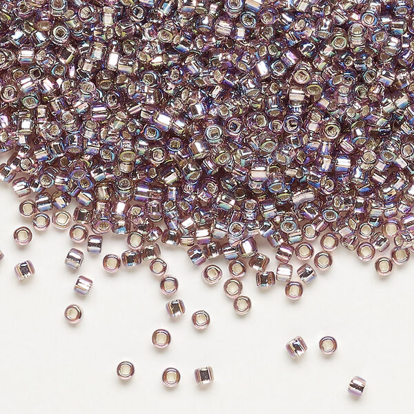Seed bead, Dyna-Mites™, glass, pkg/40g, #11 round, translucent silver-lined rainbow light purple, (70R:SR 11/0 SR). image number 0