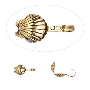 Bead tip, Hot Tips®, antique gold-plated brass, 9x5mm bottom clamp-on shell with open loop. Sold per pkg of 100.