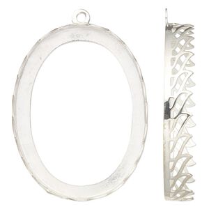 Drop, sterling silver, 42x32mm oval with wave edge and open back with 40x30mm oval cabochon bezel setting. Sold individually.