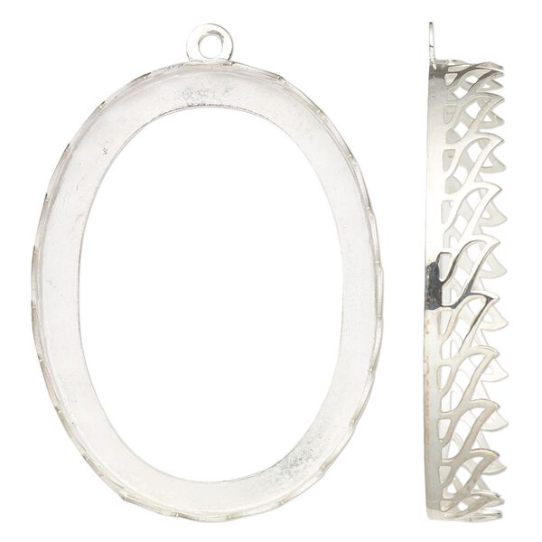 Drop, sterling silver, 42x32mm oval with wave edge and open back with 40x30mm oval cabochon bezel setting. Sold individually. image number 0