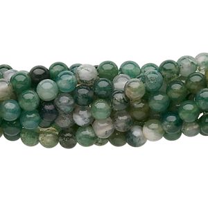 Moss agate 1pkg10, round bead natural 15.5-16 inch 4mm