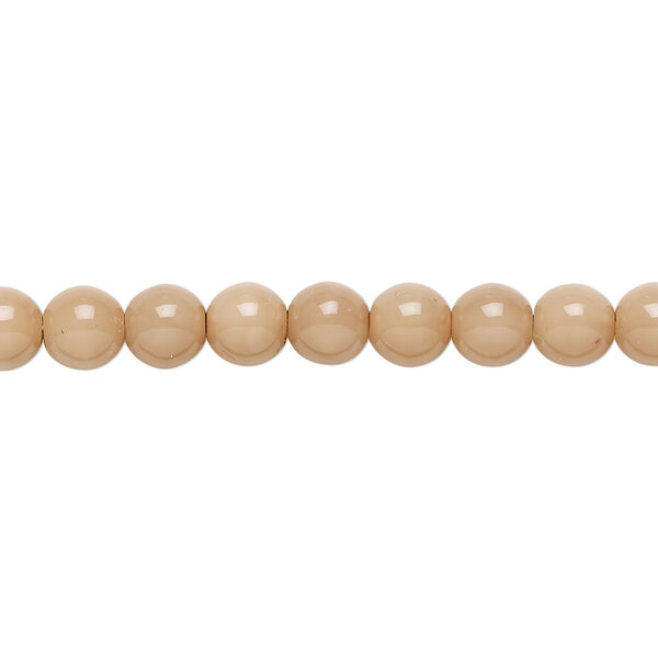 Bead, Czech dipped décor glass druk, beige, 6mm round. Sold per 15-1/2" to 16" strand. image number 0
