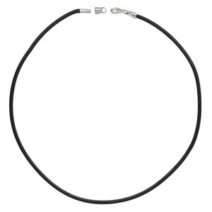 Necklace cord, leather (dyed) and sterling silver, black, 3mm round with twist-off end, 18 inches with lobster claw clasp. Sold individually.