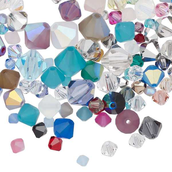 Bead mix, Preciosa, mixed colors, 3-10mm bicone. Sold per 25-gram pkg, approximately 220 beads. image number 0