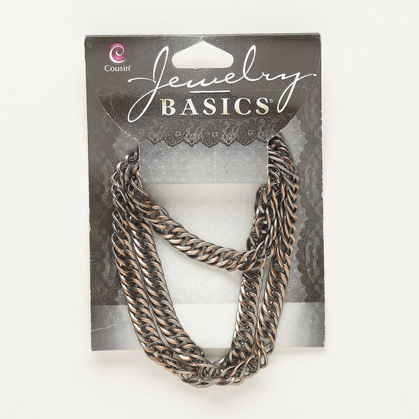 Chain, antique copper-finished steel, 6mm two-tone double curb. Sold per pkg of 22 inches. image number 0