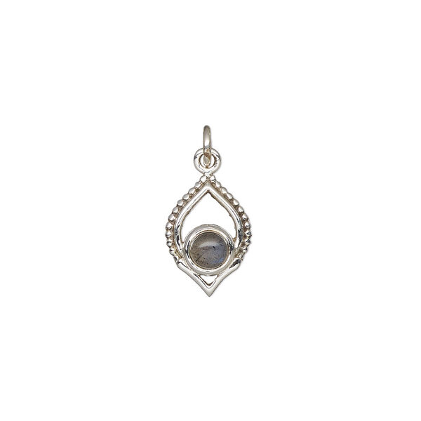 Labradorite / sterling silver 1pkg1, marquise drop natural antiqued 13.5x9mm image number 0