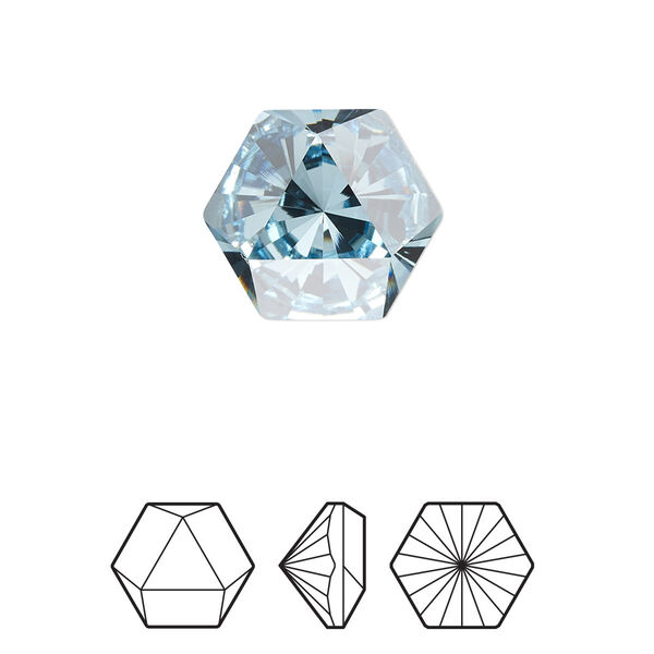 Fancy stone 1pk aquamarine foil back, Crystal Passions® 16x14mm prismatic hexagon 4699 image number 0