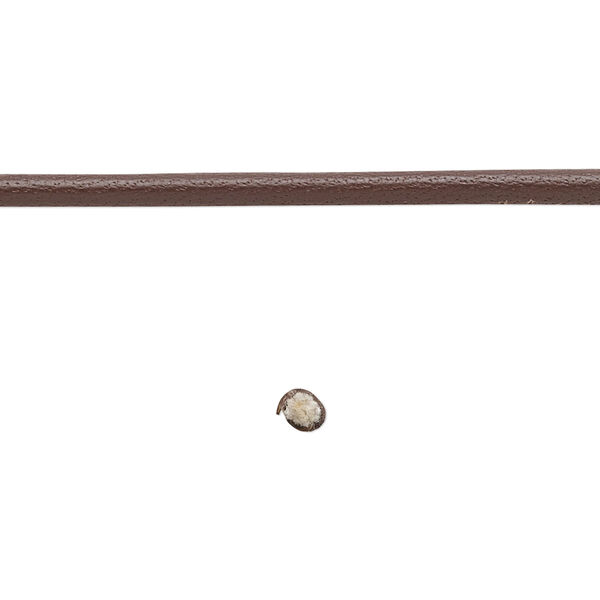 Cord, leather and cotton (dyed), brown, 2.5mm zigzag-stitched round. Sold per 1-yard section. image number 0