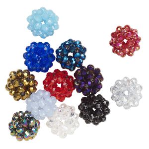 Bead mix, glass and monofilament, opaque to transparent mixed colors, 10mm round. Sold per pkg of 12.