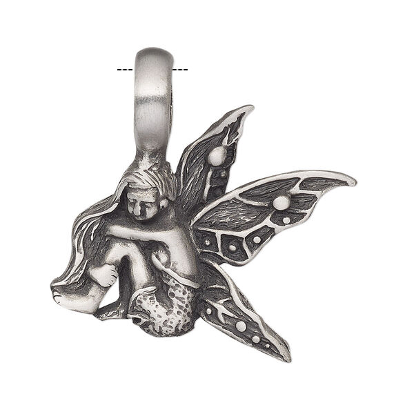 Pendant, Powerful Pewter Pendants, antiqued pewter (tin-based alloy), 33.5x32mm single-sided fairy with 6mm hole. Sold individually. image number 0