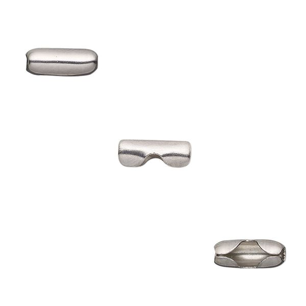Ball chain connector, stainless steel, 10x4mm, fits 3.2mm ball chain. Sold per pkg of 10. image number 0