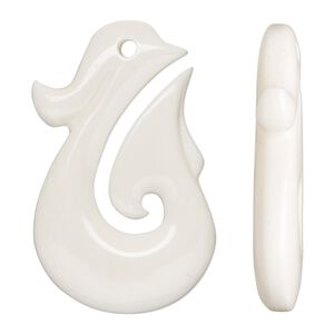 Focal, bone (bleached), white, 38x24mm hand-carved two-sided hook, Mohs hardness 2-1/2. Sold individually.