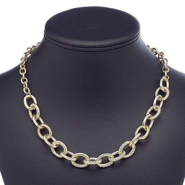 Necklace, glass rhinestone / gold-finished brass / steel / "pewter" (zinc-based alloy), clear, 13mm cable, 18 inches with 3-inch extender chain and lobster claw clasp. Sold individually. image number 0