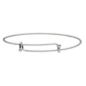 Bracelet, bangle, stainless steel, 1.5mm wide with 3mm ball ends, adjustable from 7-8 inches. Sold individually.