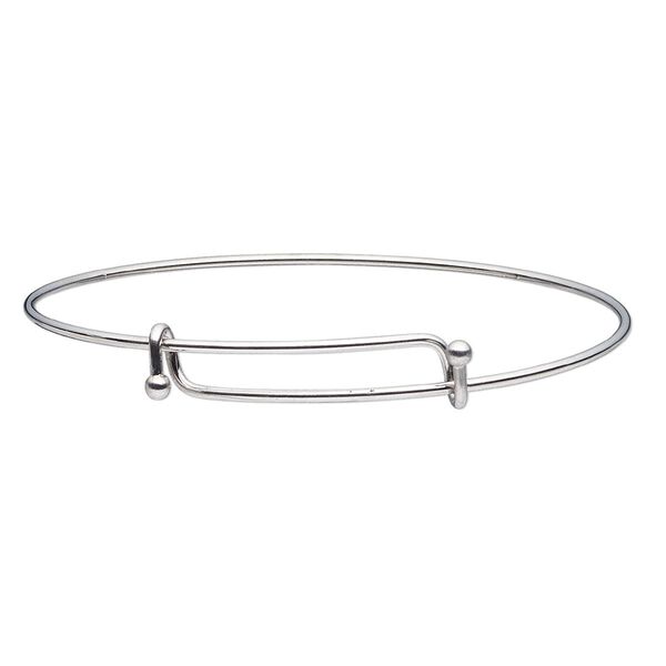 Bracelet, bangle, stainless steel, 1.5mm wide with 3mm ball ends, adjustable from 7-8 inches. Sold individually. image number 0