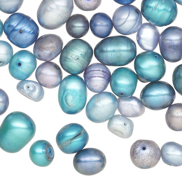 Pearl mix, cultured freshwater (dyed), multi-blue, 5-8mm mixed shape, D grade, Mohs hardness 2-1/2 to 4. Sold per 2-ounce pkg. image number 0