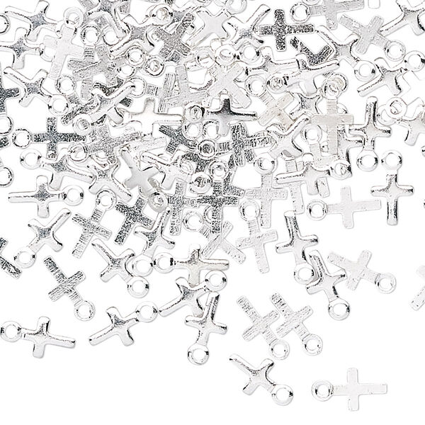 Drop, silver-plated brass, 5.5x4mm cross. Sold per pkg of 50. image number 0