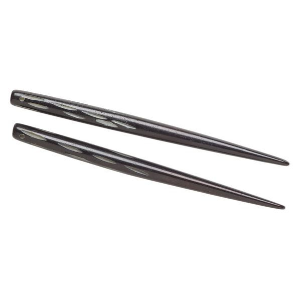 Hair stick, bone (dyed), black with white, 4-1/2 inches with spotted design, top-drilled. Sold per pair. image number 0